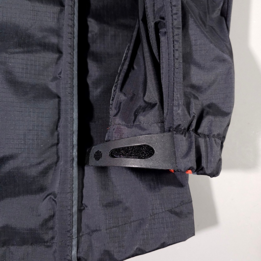 Harley Davidson Jacket Mens Medium Black Orange Windbreaker Packable Hood - Picture 10 of 11